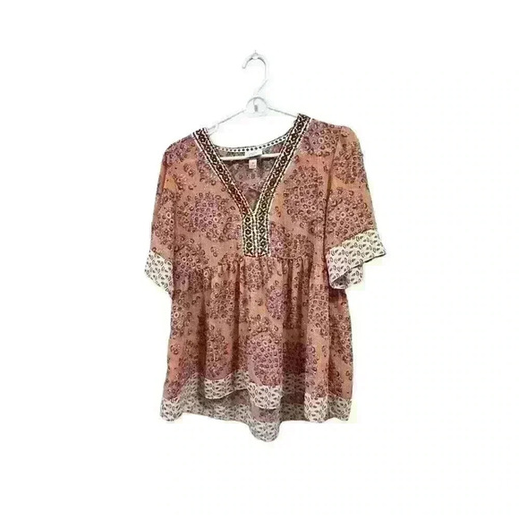 Knox Rose Floral Boho Pink Top Medium - Picture 1 of 10